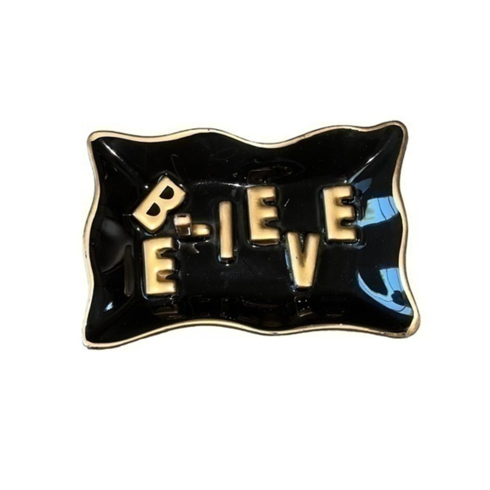 Believe Black & Gold Ring Jewelry Tray